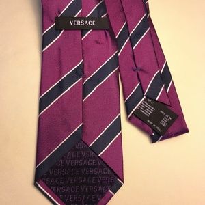 Versace Silk Tie | Pink & Black Diagonal Stripes